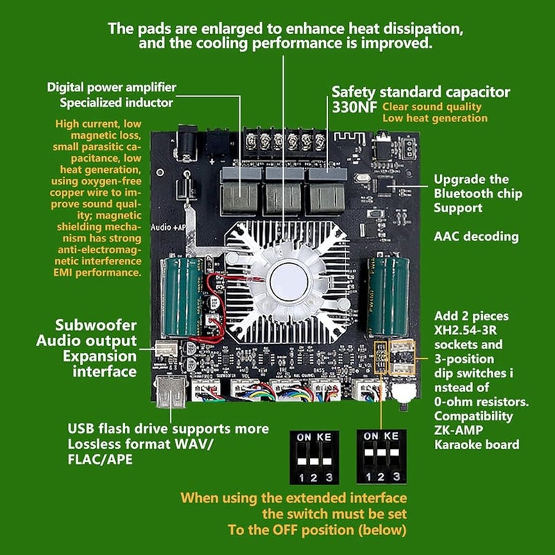 TDA7498E لوحة مكبر صوت بقوة 320 واط بثلاث قنوات مع مدخلات بلوتوث 5.0 و USB و AUX وتطبيق - Image 4